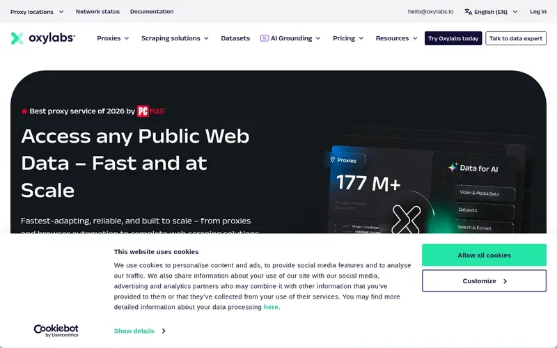 Screenshot of the Oxylabs® homepage