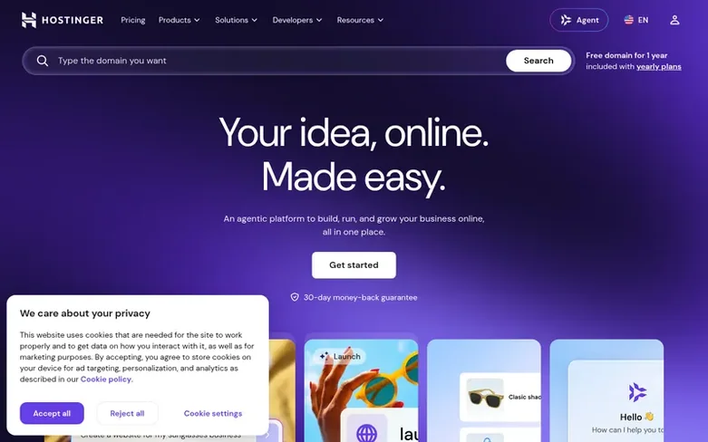 Screenshot of the Hostinger homepage