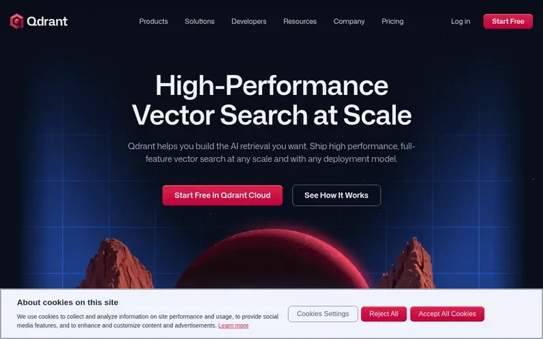 Screenshot of the Qdrant homepage