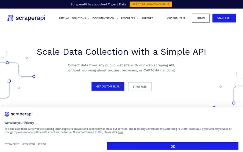 Screenshot of the ScraperAPI homepage