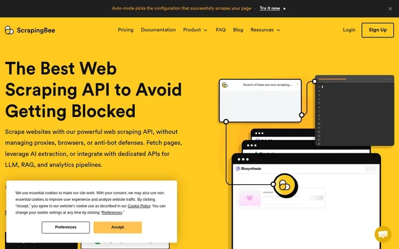 Screenshot of the ScrapingBee homepage