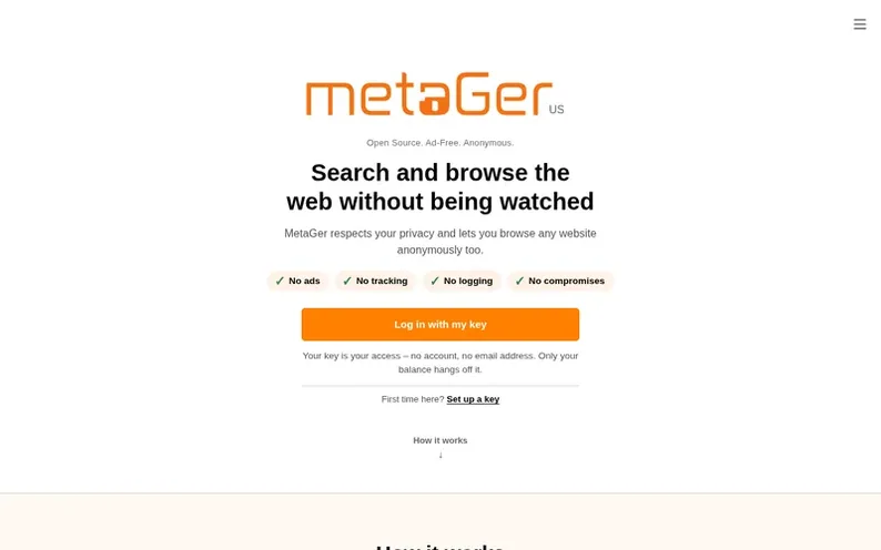 Screenshot of the MetaGer homepage