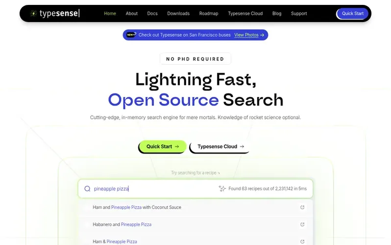 Screenshot of the Typesense® homepage