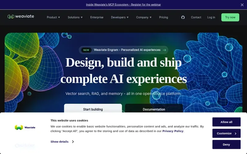 Screenshot of the Weaviate homepage