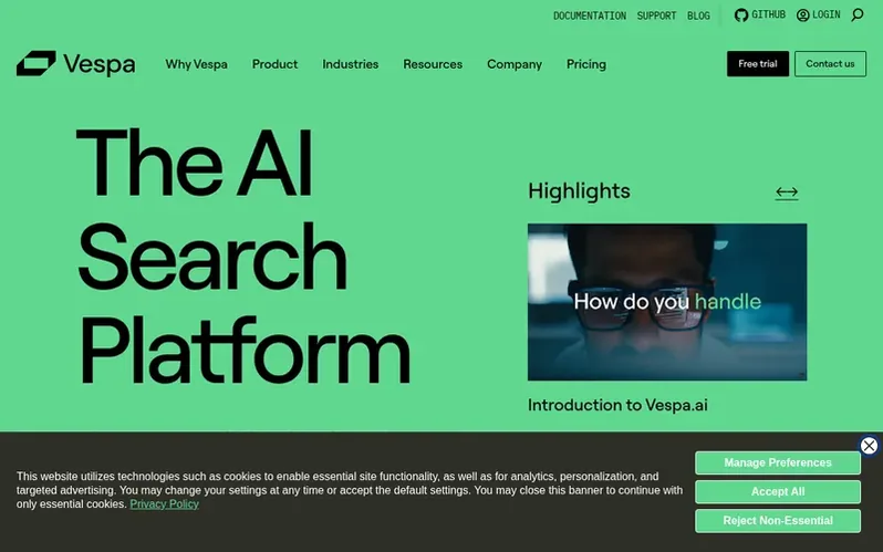 Screenshot of the Vespa.ai homepage
