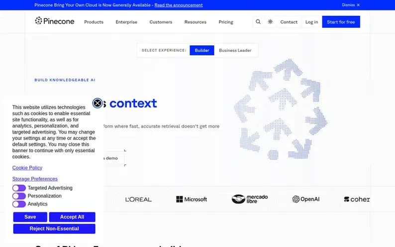 Screenshot of the Pinecone homepage
