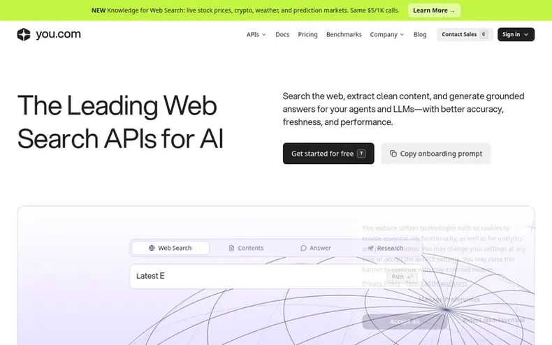 Screenshot of the You.com homepage